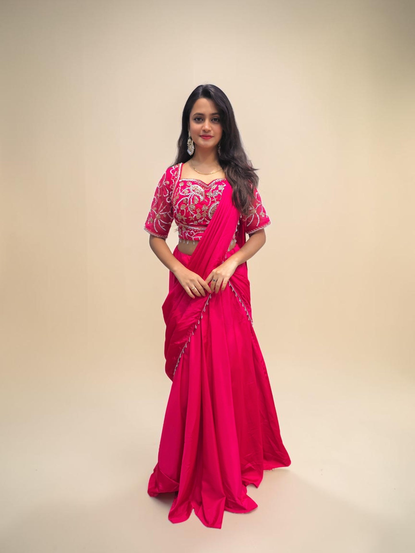 Hot Pink Crop Top Drape Skirt