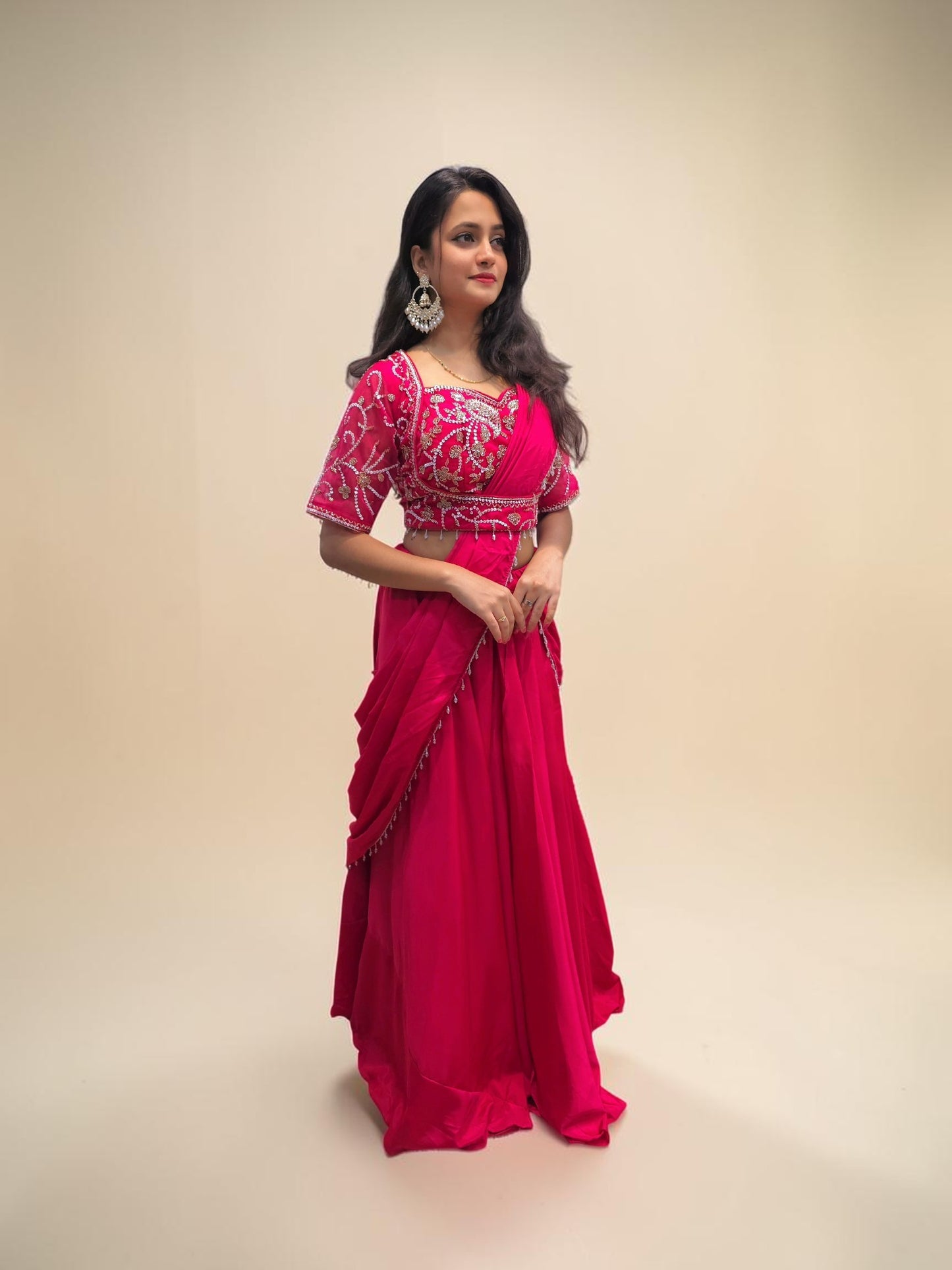 Hot Pink Crop Top Drape Skirt