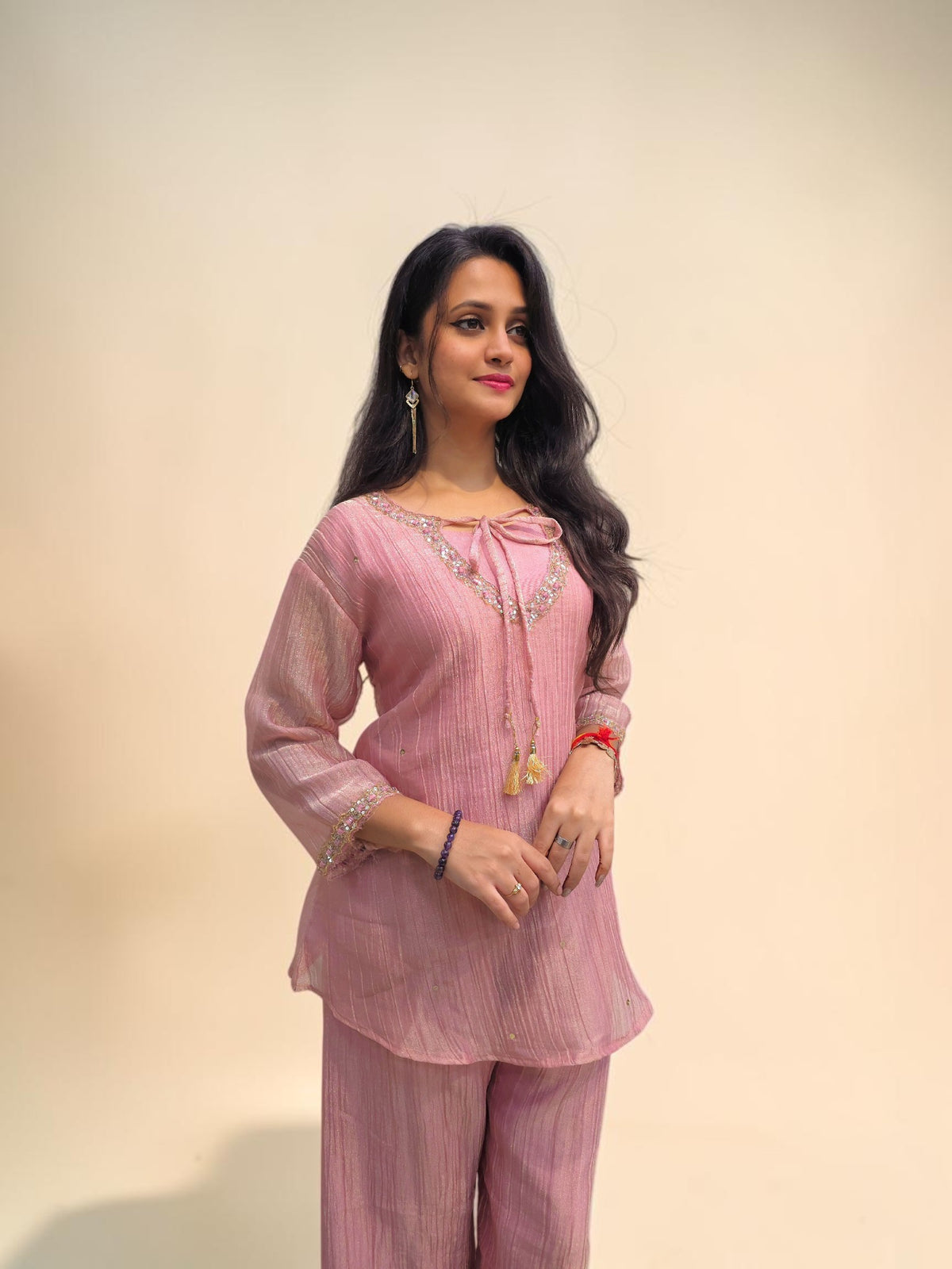 Designer Dusty Pink Ethnic Cord Set