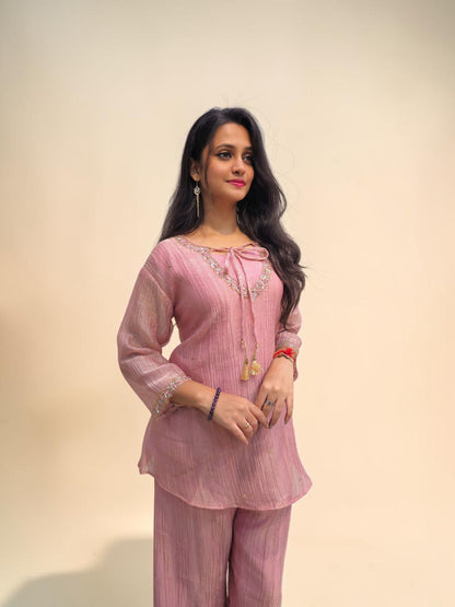 Designer Dusty Pink Ethnic Cord Set