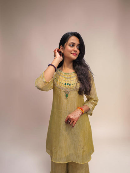 Designer Olive Green Ethnic Cord Set