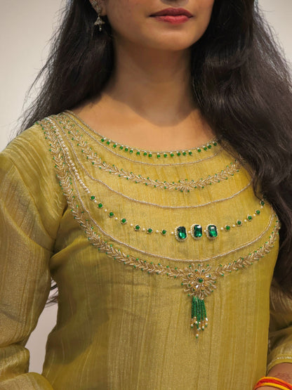 Designer Olive Green Ethnic Cord Set