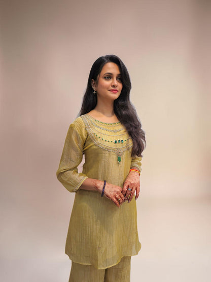 Designer Olive Green Ethnic Cord Set
