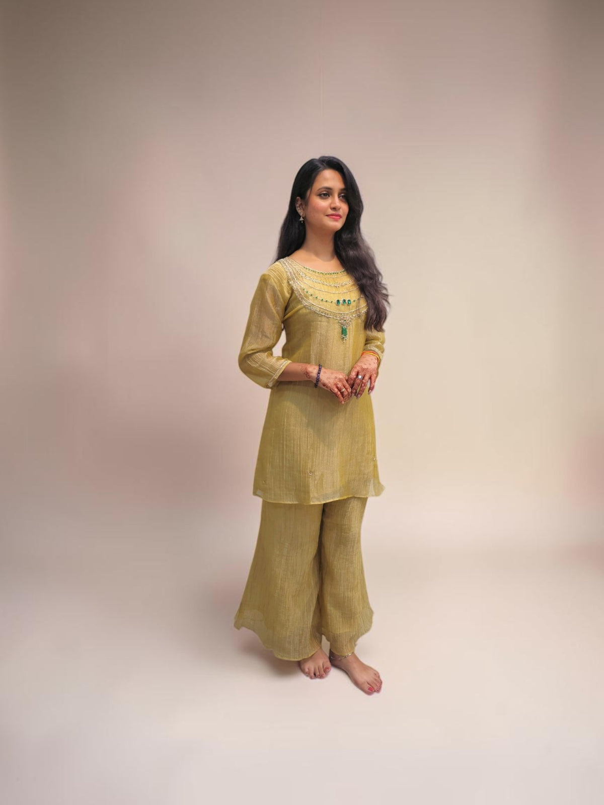 Designer Olive Green Ethnic Cord Set