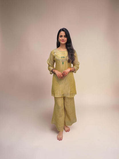 Designer Olive Green Ethnic Cord Set