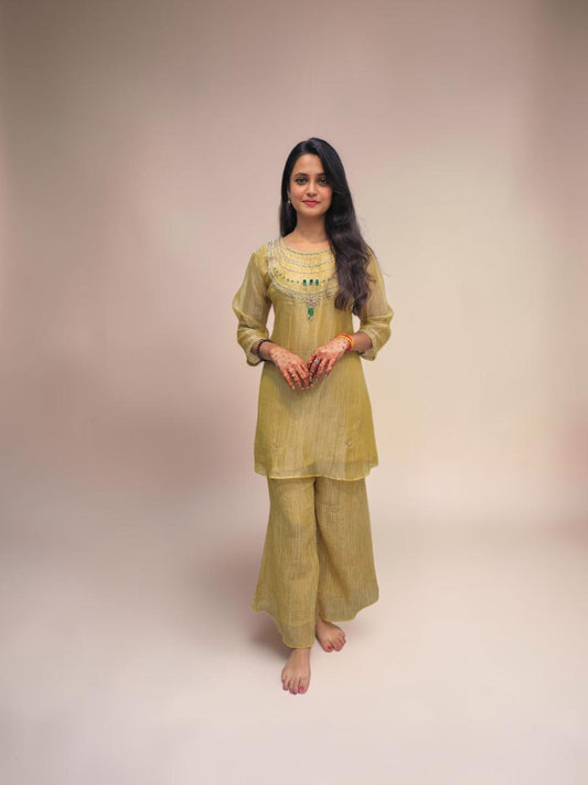Designer Olive Green Ethnic Cord Set