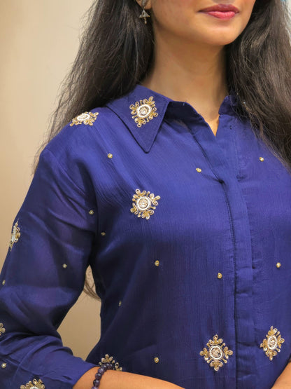 Elegant Handwork Cord Set - Navy Blue