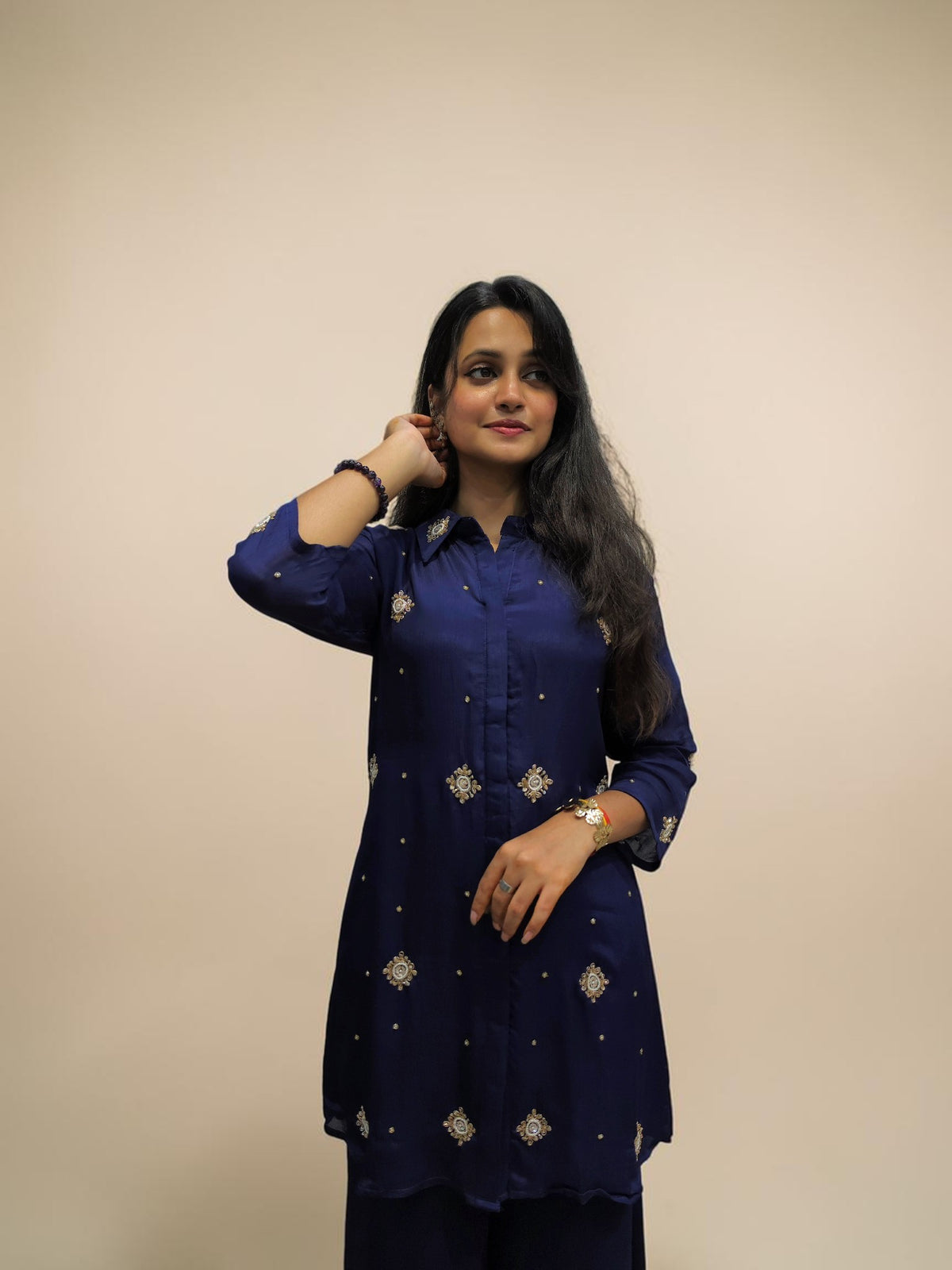 Elegant Handwork Cord Set - Navy Blue
