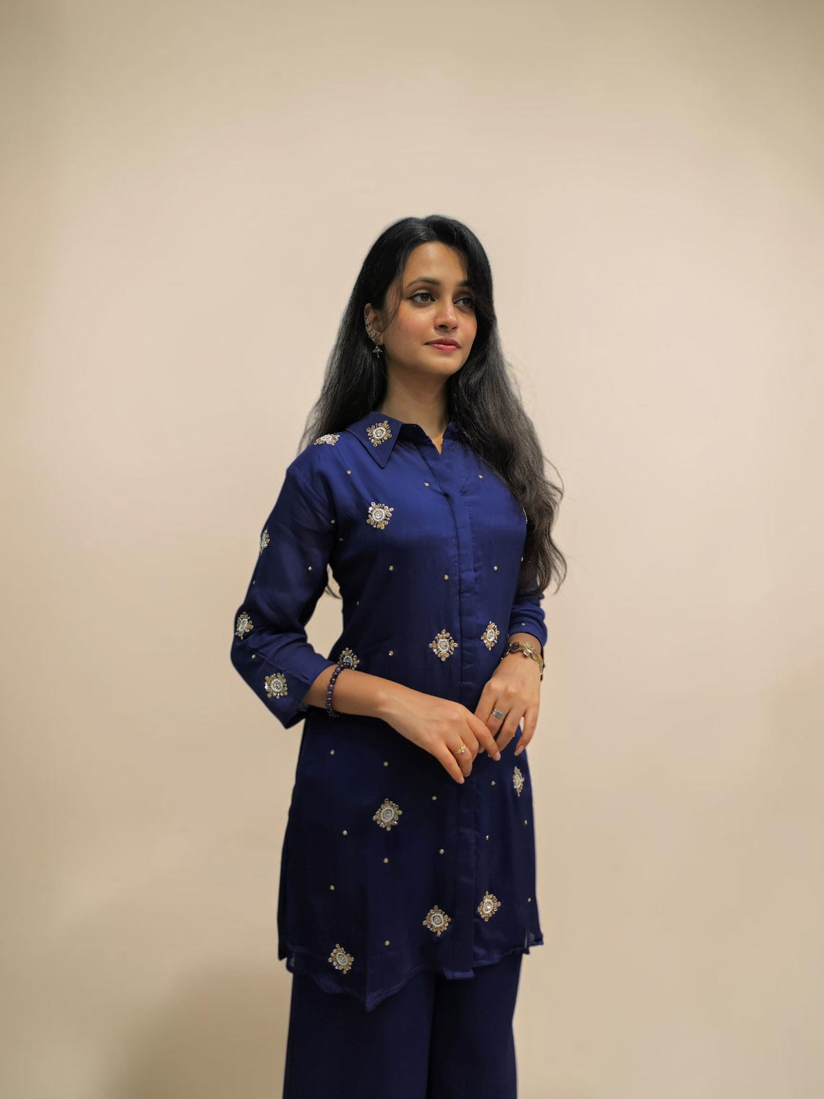 Elegant Handwork Cord Set - Navy Blue