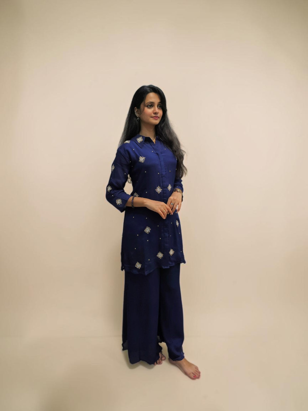 Elegant Handwork Cord Set - Navy Blue