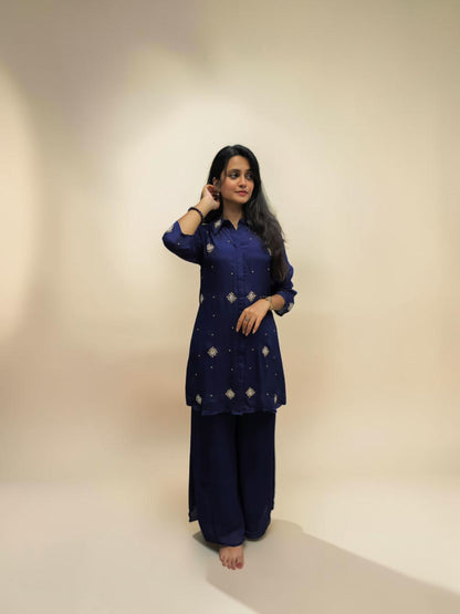Elegant Handwork Cord Set - Navy Blue