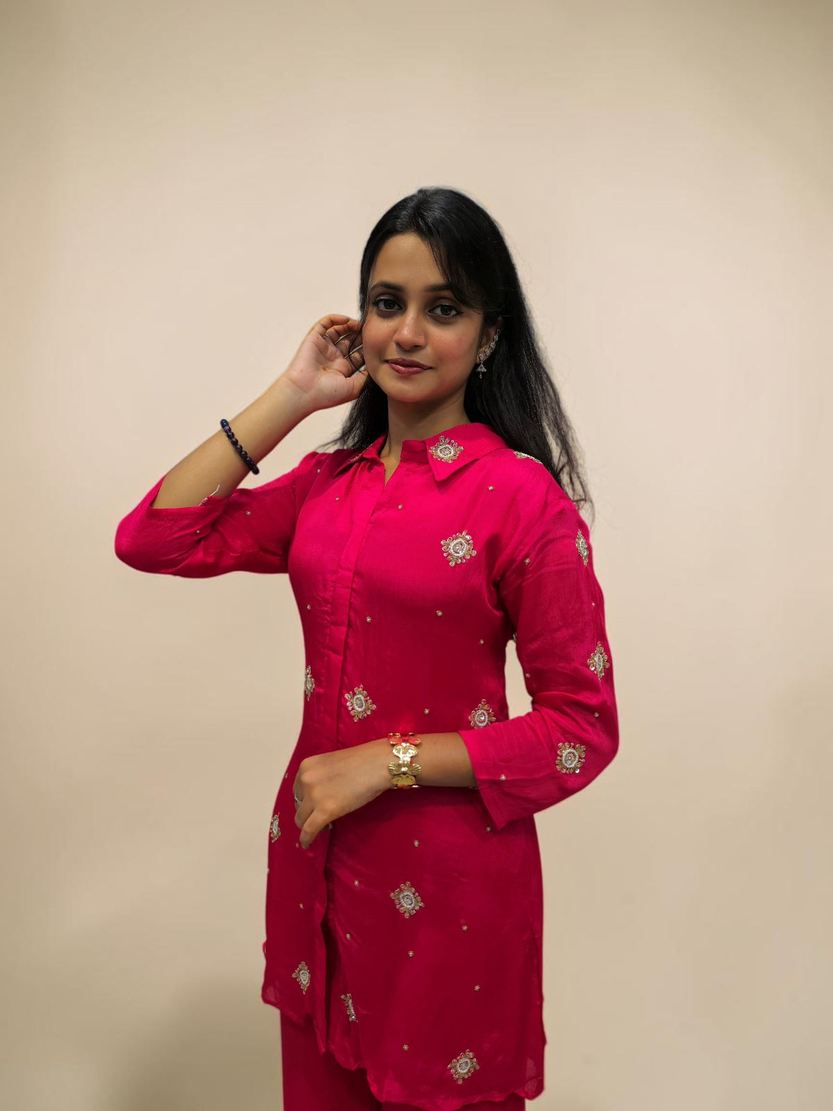 Elegant Handwork Cord Set - Fuchsia Pink