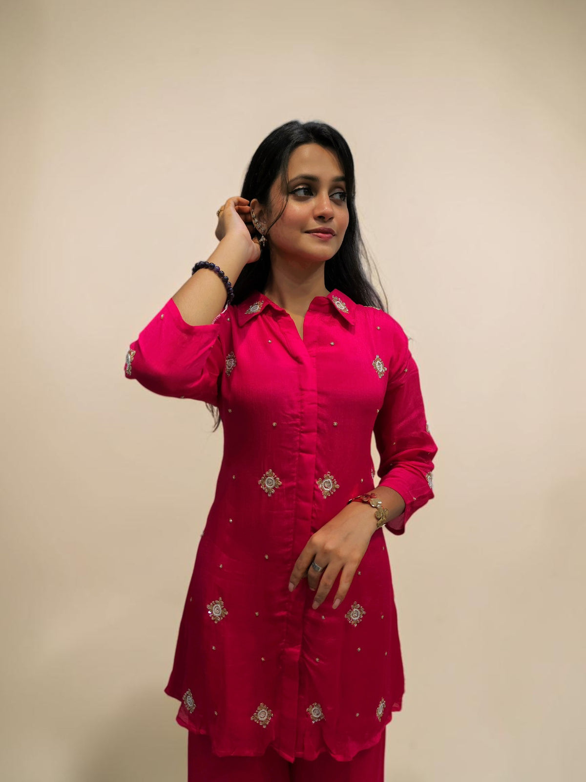 Elegant Handwork Cord Set - Fuchsia Pink