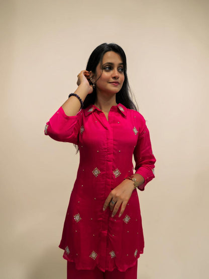 Elegant Handwork Cord Set - Fuchsia Pink