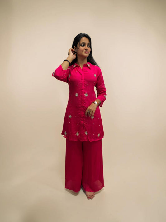 Elegant Handwork Cord Set - Fuchsia Pink