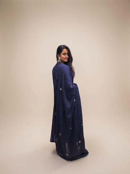 Designer Navy Blue Embroidered Cotton Kurta Set