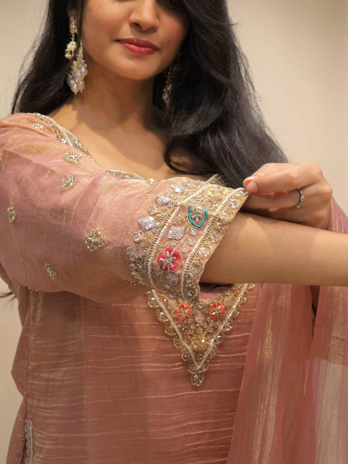 Designer Peach Handwork Bustier Palazzo Set