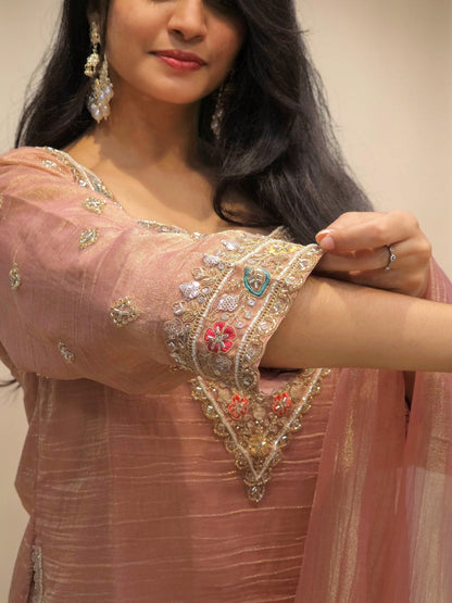 Designer Peach Handwork Bustier Palazzo Set