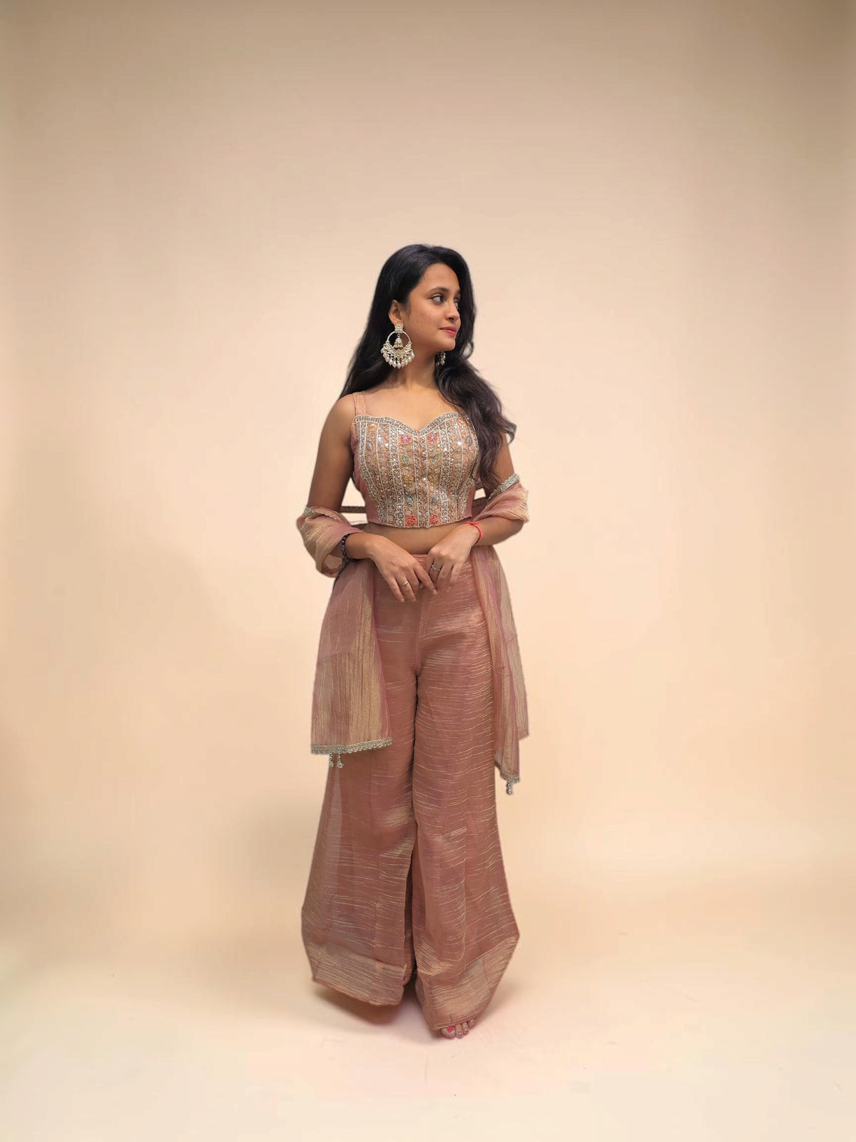 Designer Peach Handwork Bustier Palazzo Set