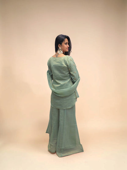 Designer Sage Green Handwork Bustier Palazzo Set