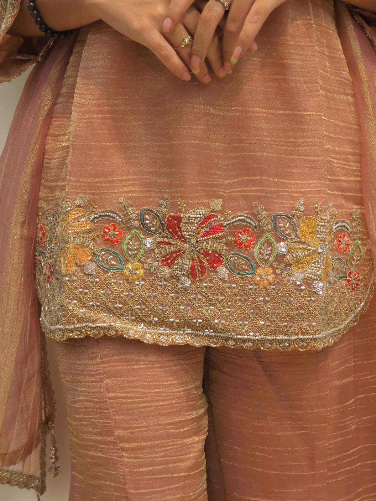 Designer Peach Handwork Bustier Palazzo Set