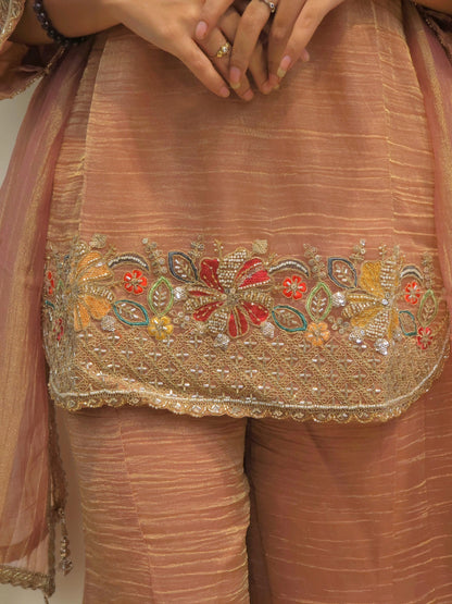 Designer Peach Handwork Bustier Palazzo Set