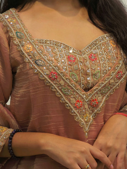 Designer Peach Handwork Bustier Palazzo Set