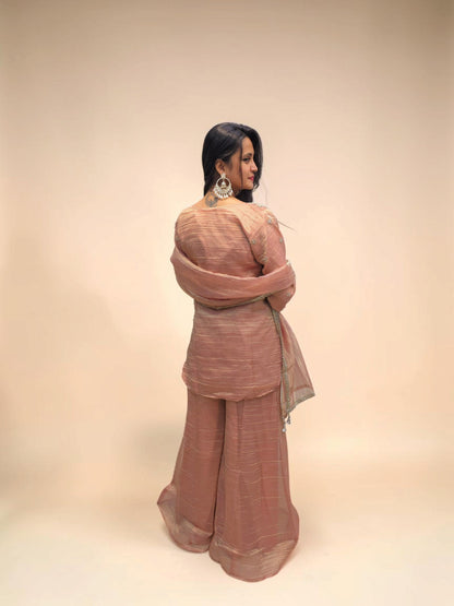 Designer Peach Handwork Bustier Palazzo Set