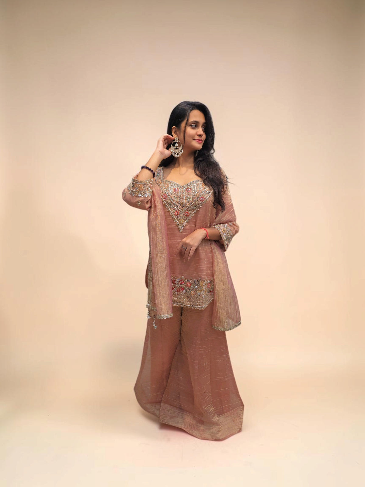Designer Peach Handwork Bustier Palazzo Set