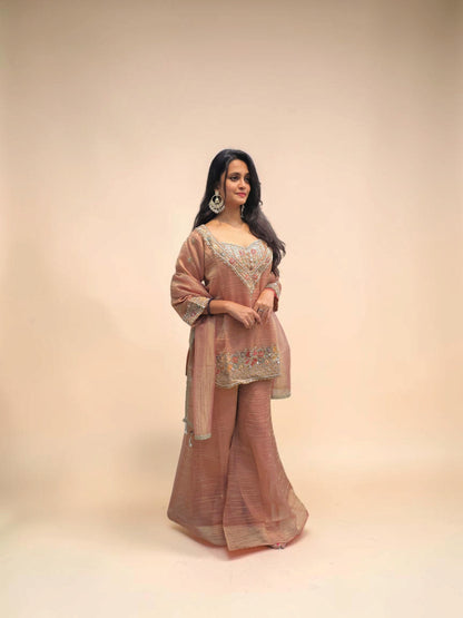 Designer Peach Handwork Bustier Palazzo Set